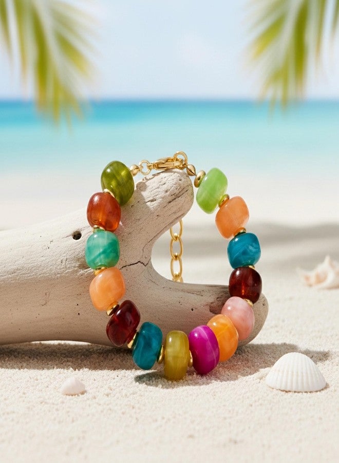 WOWORAMA Colorful Bracelets for Women Multicolor Acrylic Resin Beads Bracelet Boho Statement Chunky Beaded Bracelets Summer Vacation Jewelry - Image 4