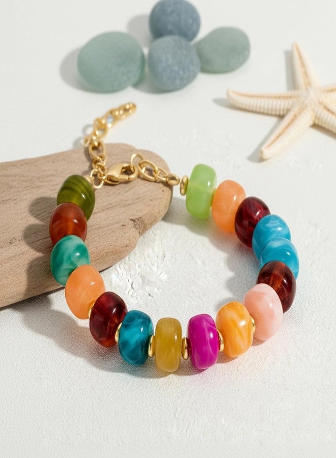 WOWORAMA Colorful Bracelets for Women Multicolor Acrylic Resin Beads Bracelet Boho Statement Chunky Beaded Bracelets Summer Vacation Jewelry - Image 5