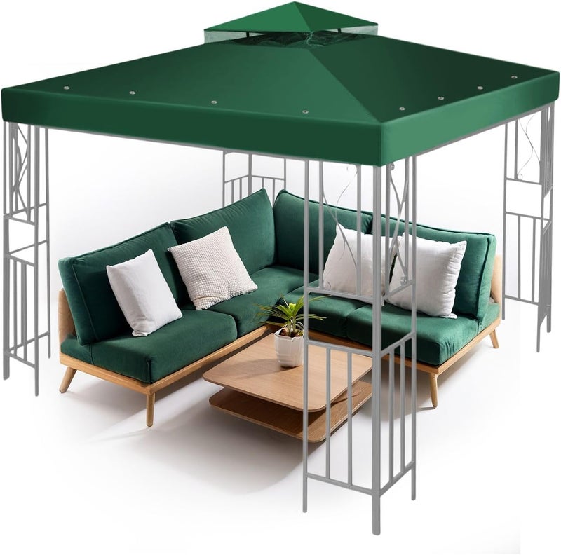 Flexzion 8x8 Gazebo Canopy Replacement Top Waterproof Cover - Outdoor Gazebo Canopy Cover - Double Tier UV30 Cover for Canopies, Garden, Patio, Yard Tent (Green) - Image 1