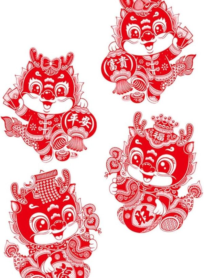 Large Dragon Static Cling Window Stickers 2 Pairs Spring Festival Home Wall Decals - Image 1