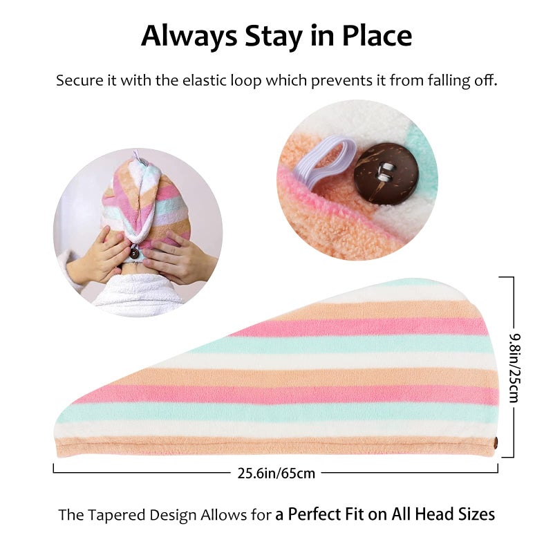 AuroTrends Microfiber Hair Towel 2Pack, Hair Towel Wrap for Women/Kids- Super Absorbent Soft Microfiber Towel for Hair, Hair Drying Towels for Long/Thick/Fine/Curly Hair (Set of 2, Rainbow) - Image 3