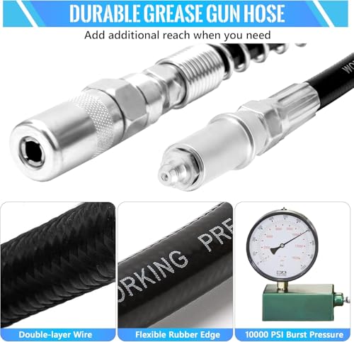PONEYA 9 PCS Grease Gun Couplers, Quick Connect Greasing Accessory Kit with Grease Gun Tips 12" Flex Hose & Roll Up Case, Perfect for Quick Release Grease Couplers to Reach Any Grease Fitting - Image 5