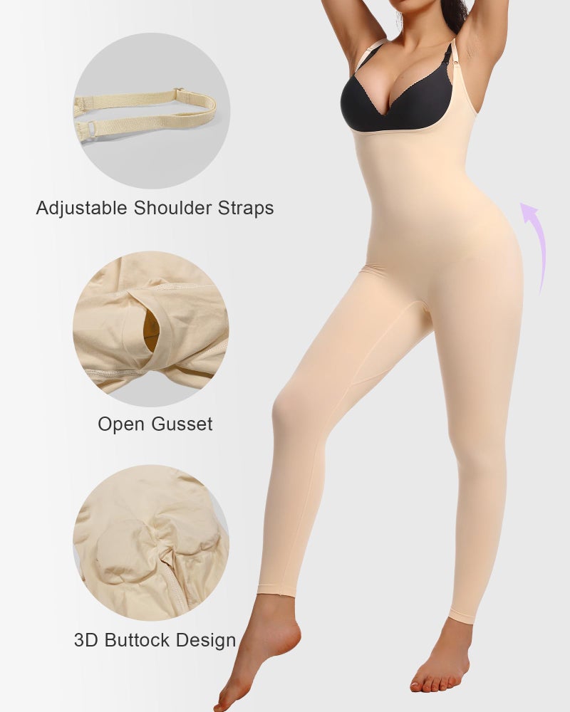 SHAPERX Hourglass Leggings 360 Compression 2 Sizes Look Full Body Shaper Breathable No Roll Down,SZ5802-Beige-2XL/3XL - Image 4