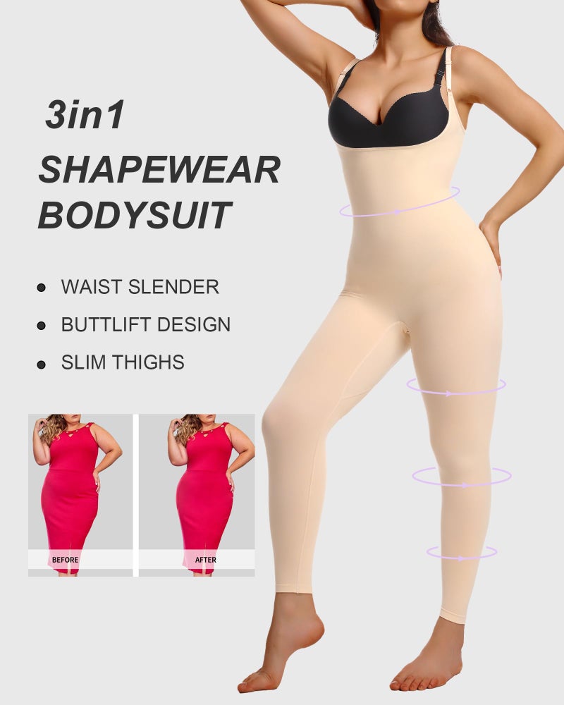 SHAPERX Hourglass Leggings 360 Compression 2 Sizes Look Full Body Shaper Breathable No Roll Down,SZ5802-Beige-2XL/3XL - Image 3