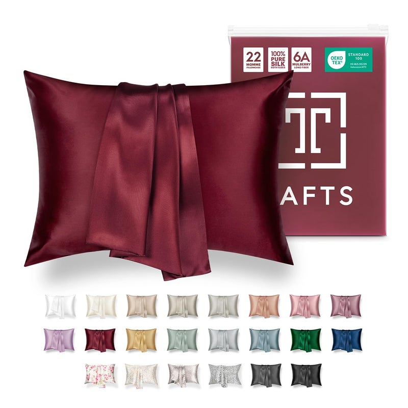 TAFTS 22mm 100% Pure Mulberry 6A Silk Pillowcase for Hair & Skin with Zipper closure  cooling  Natural  Organic  Double Sided Silk Pillow case (Burgundy  King 20x36  22 Momme 1pc) - Image 1