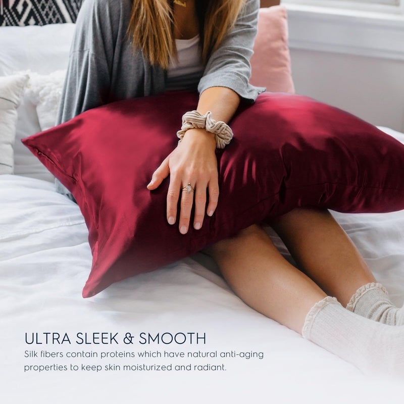 TAFTS 22mm 100% Pure Mulberry 6A Silk Pillowcase for Hair & Skin with Zipper closure  cooling  Natural  Organic  Double Sided Silk Pillow case (Burgundy  King 20x36  22 Momme 1pc) - Image 4