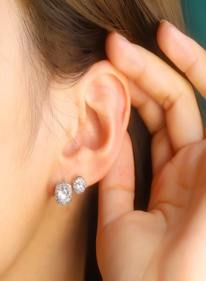 أليكس كرافت أقراط ALEXCRAFT من الفضة الإسترلينية بتصميم هالة للنساء، مرصعة بالزركونيا المكعبة، بتصميم دائري على شكل قلب ومربع على شكل ماس، طقم أقراط فضية كبيرة للرجال، 3 أزواج - Image 2