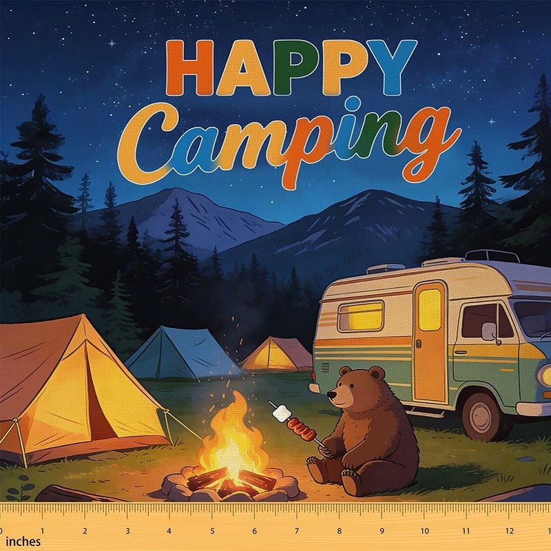 Bear Camper Upholstery Fabric for Chairs Wild Hunt Animals DIY Fabric by The Yard for Craft Lovers 36"x63", Camp Travel Car Forest Animal Wildlife Hunting Theme Quilting Fabric, Room Decor Aesthetic - Image 1