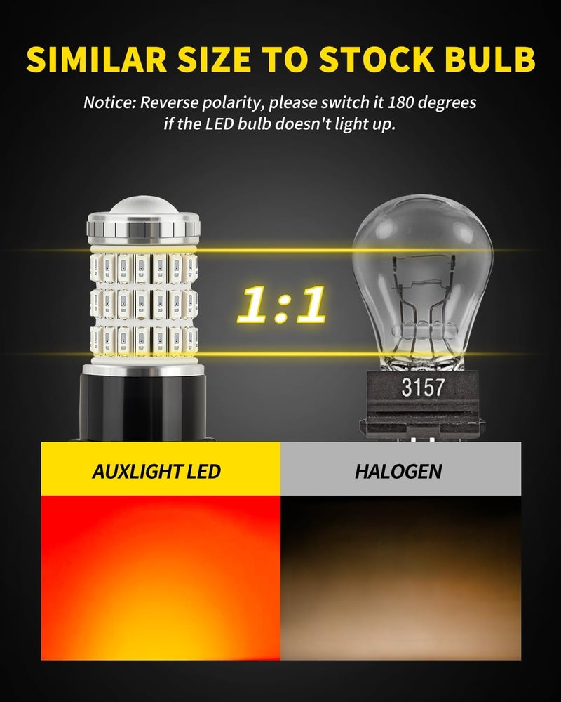 AUXLIGHT 3157 3156 3057 4157 3157K LED Bulbs Brilliant Red, Ultra Bright 60-SMD LED Replacement for Brake/Tail Lights, Blinker Lights, Turn Signal/Parking or Running Lights (Pack of 2) - Image 4