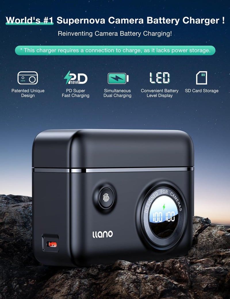 llano CS2 EN-EL15c EN-EL15b Camera Battery Charger for Nikon Z8 Z9 Z7 II Z6 II Z5 Zf Z7 Z6 D850 D810 D750 DSLR & Mirrorless Cameras,18W Fast Dual USB-C Charging, Smart Display, Magnetic Snap Cover - Image 5