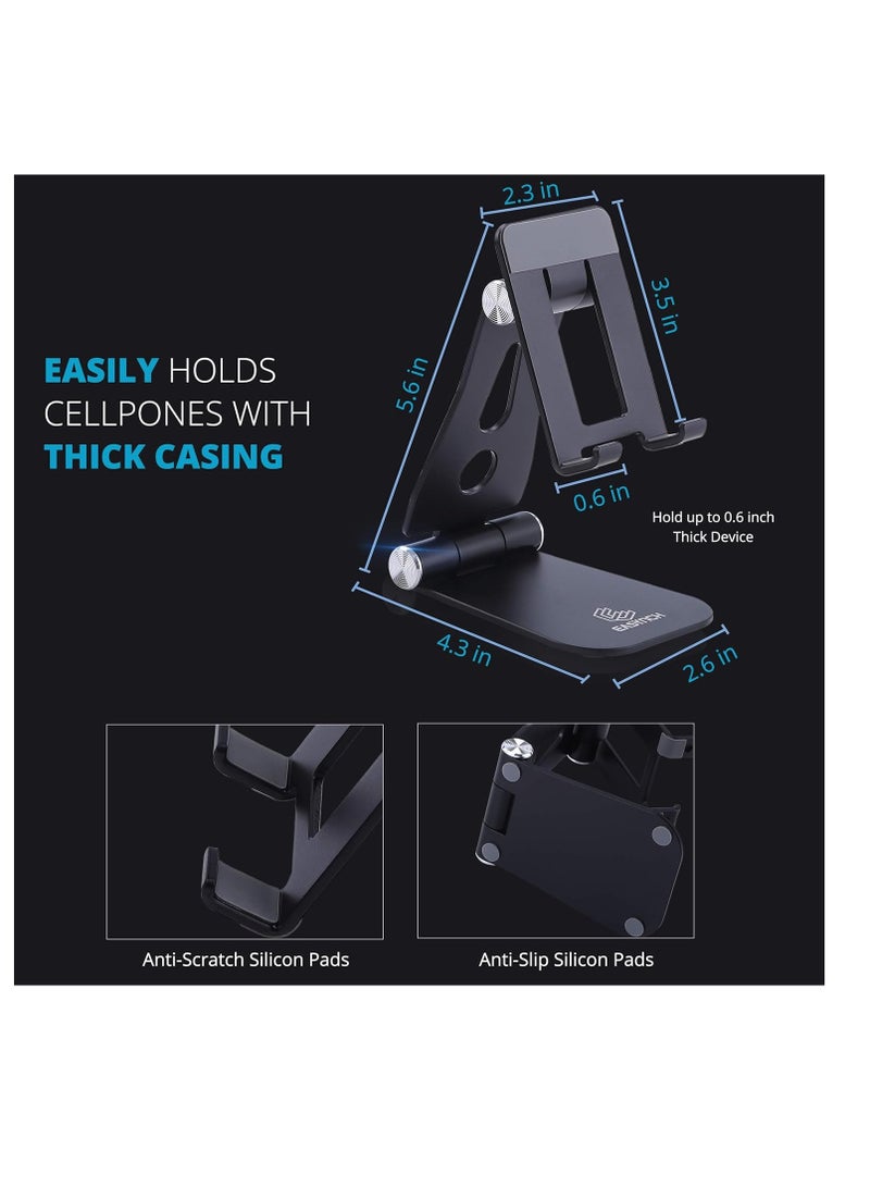 Cell Phone Holder for Desk Compatible with iPhone 12 iPad Samsung Note 20 Tablet 7-10 Inch Adjustable Tablet (Black), Aluminum - Image 2