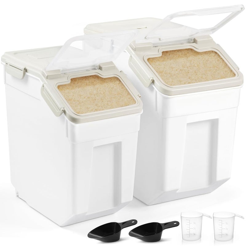 ABOUT SPACE ABOUT SPACE Rice Storage Container 25kg 15kg Airtight Rice Container with Measuring Cup Rice ShovelRice Barrel DispenserMoisture Proof Kitchen Organiser for CerealsPulsesPet Food Plastic  - Image 1
