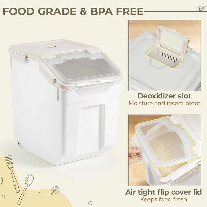 ABOUT SPACE ABOUT SPACE Rice Storage Container 25kg 15kg Airtight Rice Container with Measuring Cup Rice ShovelRice Barrel DispenserMoisture Proof Kitchen Organiser for CerealsPulsesPet Food Plastic  - Image 4