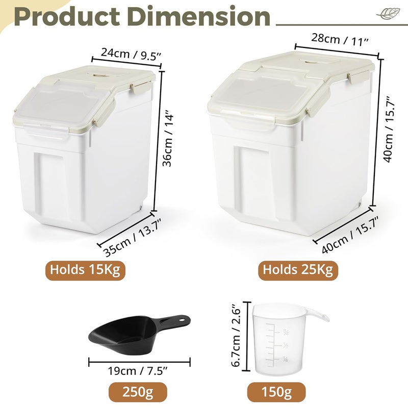 ABOUT SPACE ABOUT SPACE Rice Storage Container 25kg 15kg Airtight Rice Container with Measuring Cup Rice ShovelRice Barrel DispenserMoisture Proof Kitchen Organiser for CerealsPulsesPet Food Plastic  - Image 2