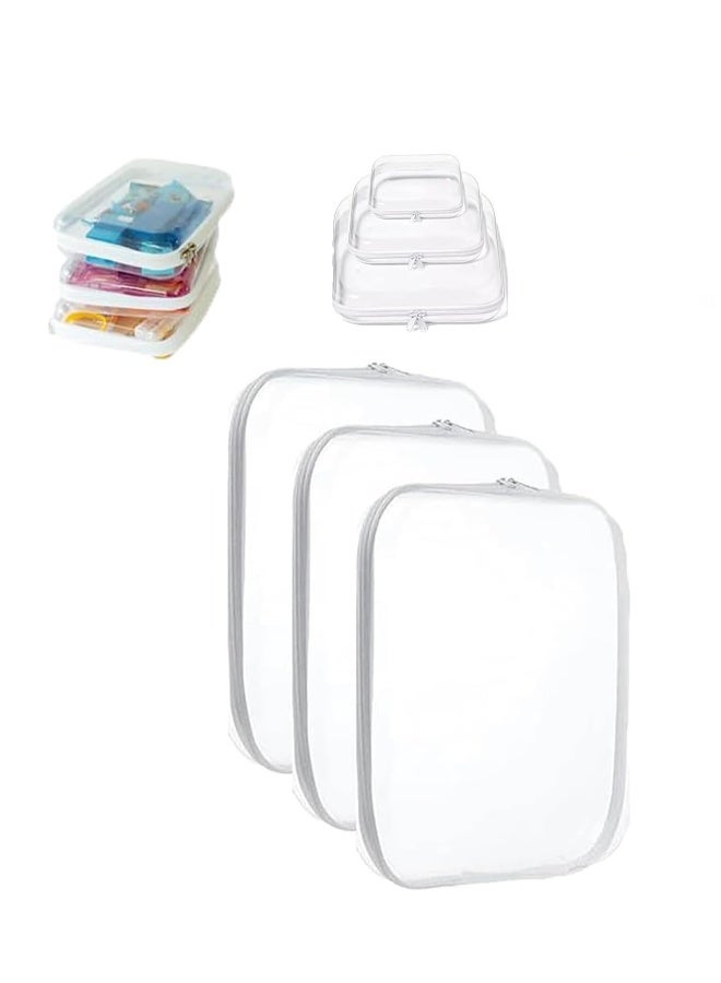 Generic 3 PCS Zippered Transparent Cases for Snacks, Makeup Bag, Clear Organizer Bags, Organizer Zipper Travel Case, Portable Plastic Organizer Zipper Pouches Travel Case, A Glam Way to Organize - Image 1