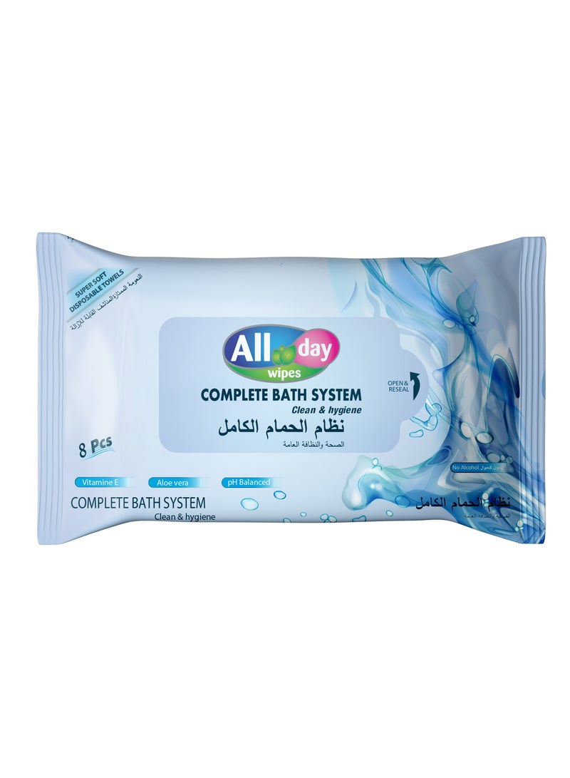 All day wipes All Day Complete Bath System Soft Aloe Vera Towels,8 Sheets - Image 1