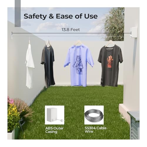 Lifelong Retractable Heavy Duty Clothesline 13.8 ft with 20kg Capacity - Single Line Adjustable Rope | Wall Mounted Laundry Dryer Rack| SS 304 Line for Indoor Outdoor Bathroom Balcony & Home Use - Image 2