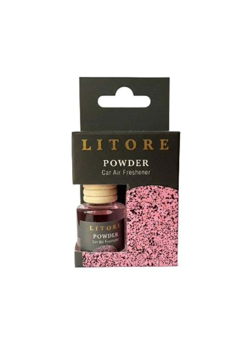 Litore Car Air Freshener 8 ml | Long-Lasting Hanging Diffuser with Essential Oils | Car Perfume for Odor Removal | Elegant Glass Bottle & Wooden Cap Design (Powder) - Image 1
