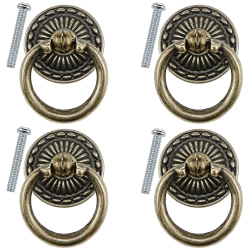 AYLIFU 4-Piece Antique Bronze Knob Handle Drawer Ring Single Hole Pull Ring with Matching Screws,Suitable for Drawer chests Vanity cabinets Jewelry Boxes - Image 1