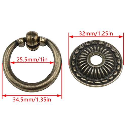 AYLIFU 4-Piece Antique Bronze Knob Handle Drawer Ring Single Hole Pull Ring with Matching Screws,Suitable for Drawer chests Vanity cabinets Jewelry Boxes - Image 3