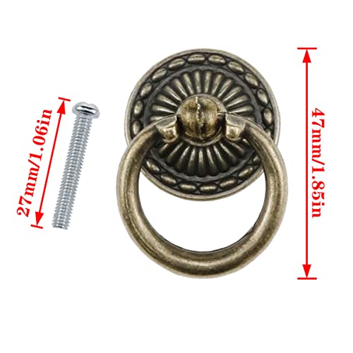 AYLIFU 4-Piece Antique Bronze Knob Handle Drawer Ring Single Hole Pull Ring with Matching Screws,Suitable for Drawer chests Vanity cabinets Jewelry Boxes - Image 2