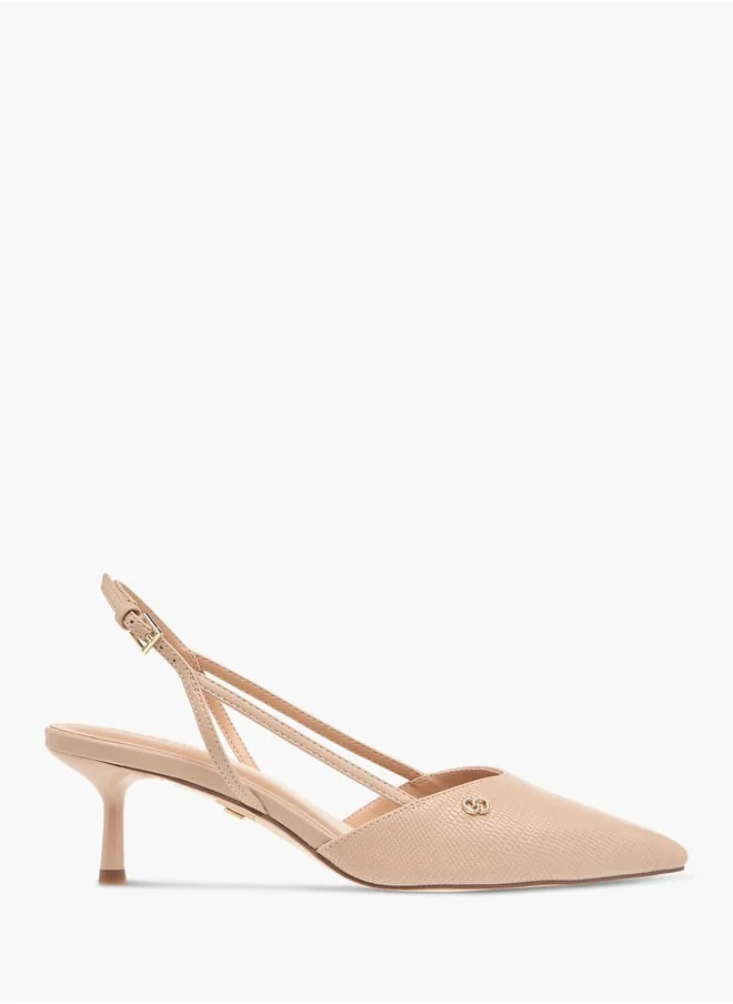 سيليست Women's Textured Slingback Shoes with Buckle Closure and Kitten Heels