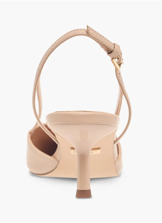سيليست Women's Textured Slingback Shoes with Buckle Closure and Kitten Heels