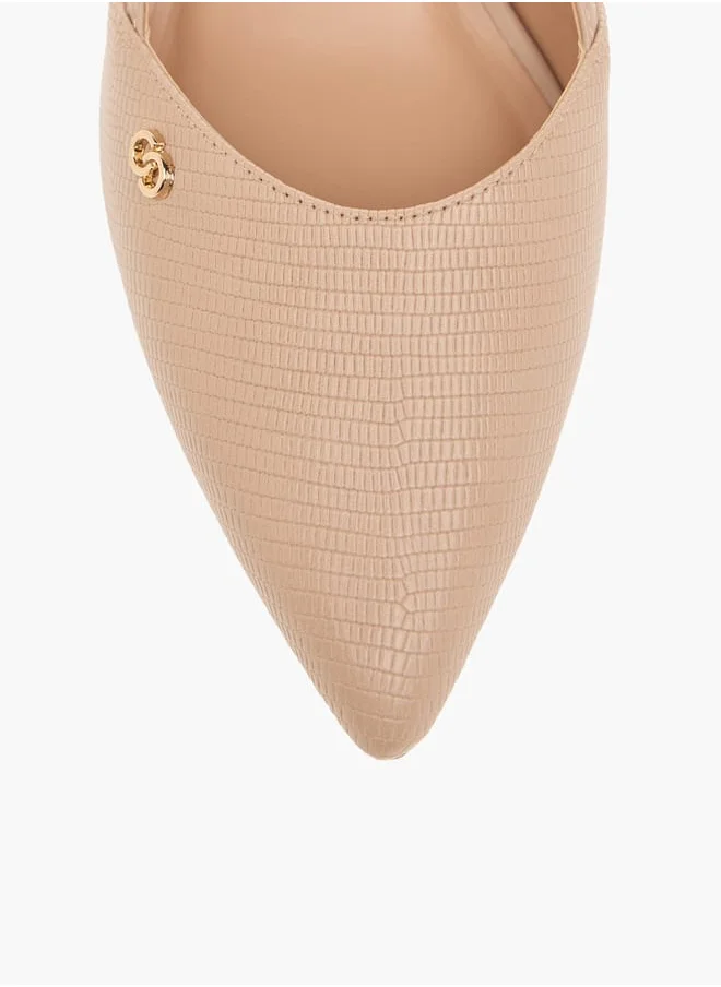 سيليست Women's Textured Slingback Shoes with Buckle Closure and Kitten Heels