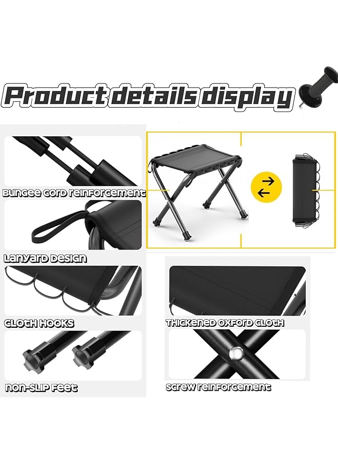 KASTWAVE Portable Folding Stool 12 Inch Camping Stool Camping Fishing Stool For Adult Fishing Outdoor Hiking Garden And Beach Hold Up To 286 Lbs With Carry Bag (Black) - Image 2