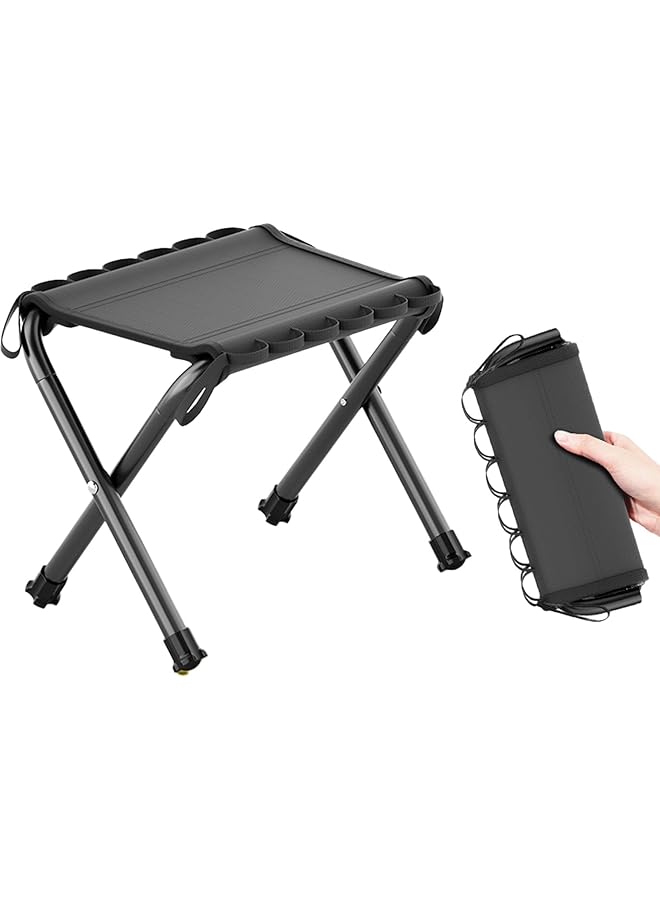 KASTWAVE Portable Folding Stool 12 Inch Camping Stool Camping Fishing Stool For Adult Fishing Outdoor Hiking Garden And Beach Hold Up To 286 Lbs With Carry Bag (Black) - Image 1