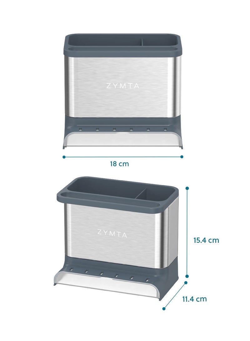 زيمتا حامل حوض المطبخ، منظم ملحقات الحمام للتخزين، حامل الصابون، حامل الإسفنج، حامل فرشاة الأسنان، ملحقات المرحاض - 18 × 11.4 × 15.4 سم - فضي / رمادي - Image 5