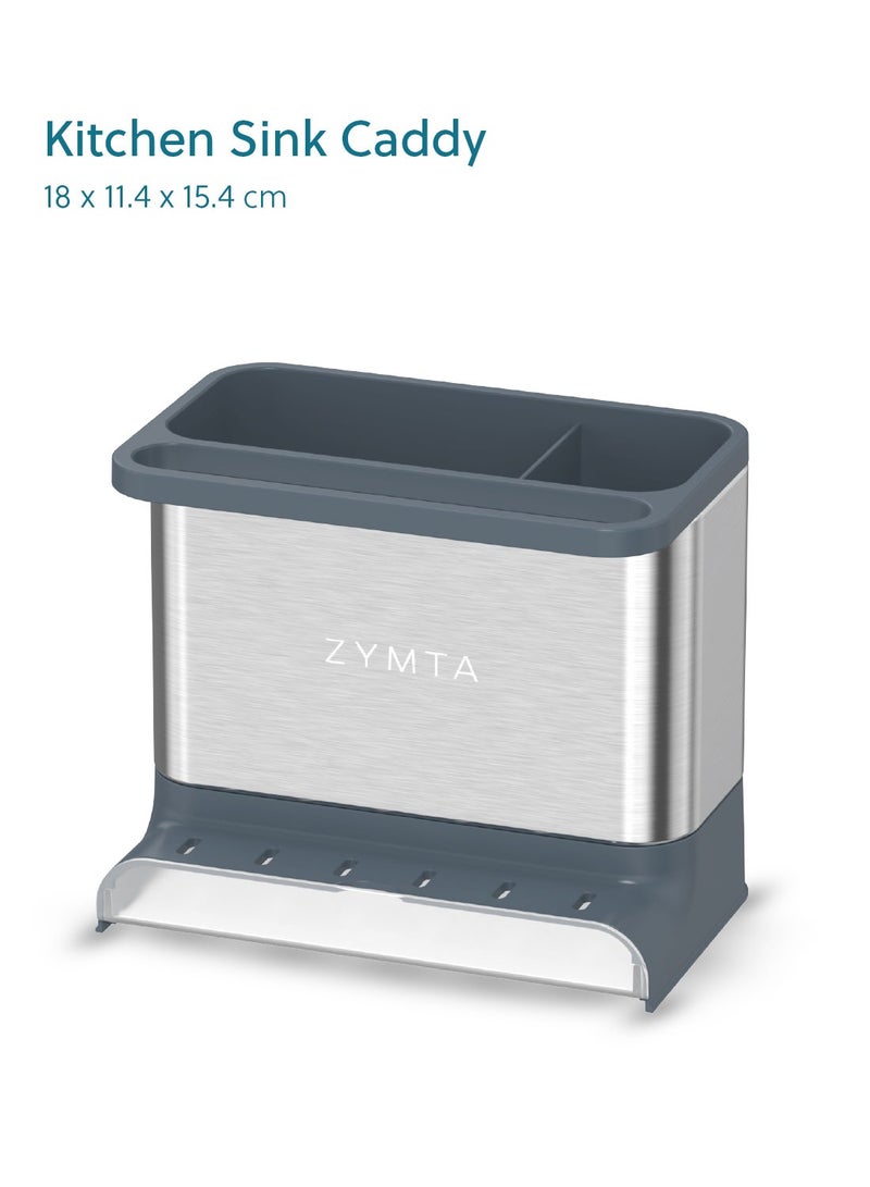 زيمتا حامل حوض المطبخ، منظم ملحقات الحمام للتخزين، حامل الصابون، حامل الإسفنج، حامل فرشاة الأسنان، ملحقات المرحاض - 18 × 11.4 × 15.4 سم - فضي / رمادي - Image 3