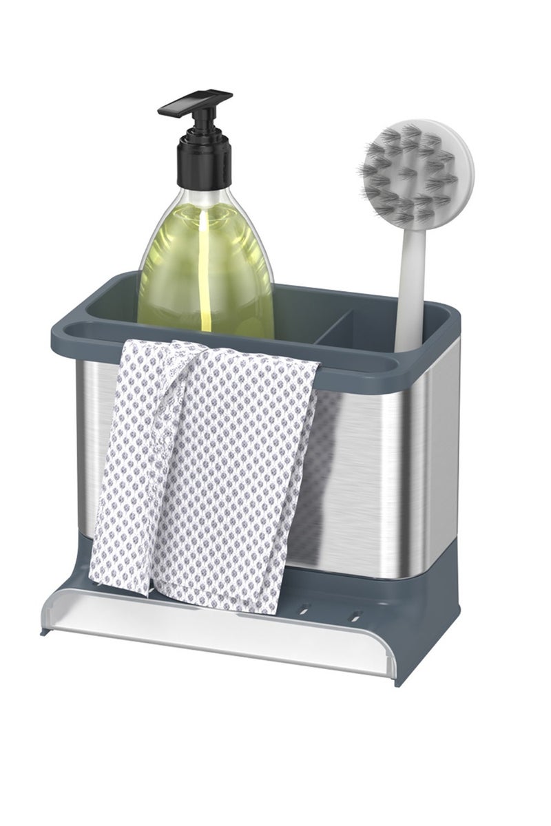 زيمتا حامل حوض المطبخ، منظم ملحقات الحمام للتخزين، حامل الصابون، حامل الإسفنج، حامل فرشاة الأسنان، ملحقات المرحاض - 18 × 11.4 × 15.4 سم - فضي / رمادي - Image 1