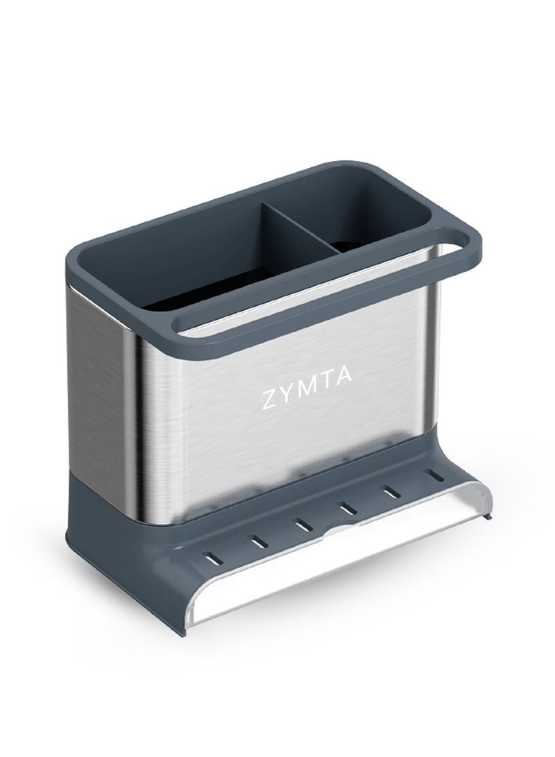 زيمتا حامل حوض المطبخ، منظم ملحقات الحمام للتخزين، حامل الصابون، حامل الإسفنج، حامل فرشاة الأسنان، ملحقات المرحاض - 18 × 11.4 × 15.4 سم - فضي / رمادي - Image 4