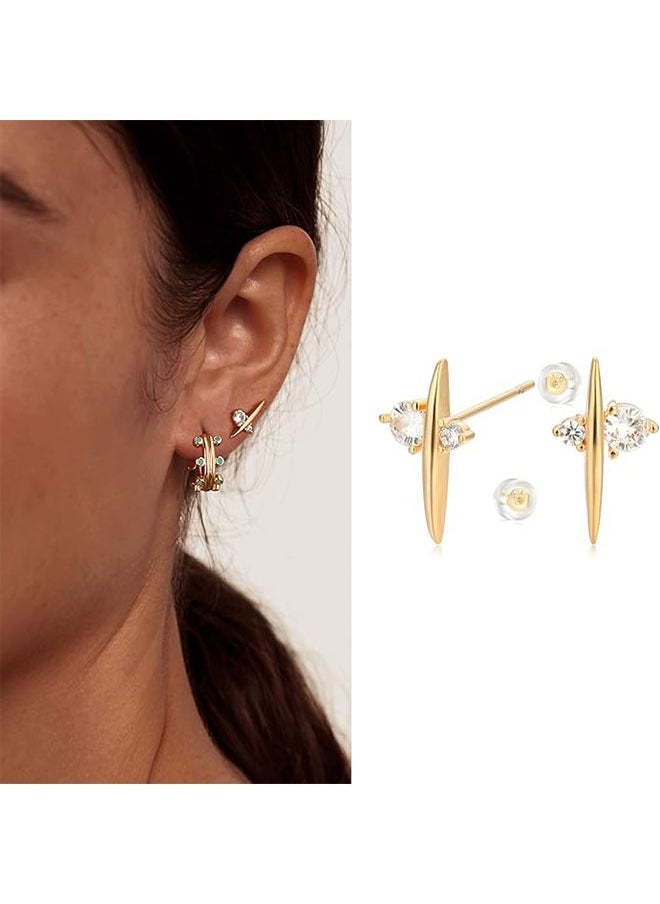 Mevecco - Women Earrings Gold Stud 14K Gold Filled Small Simple Handmade Hypoallergenic Everyday Jewelry - Image 1