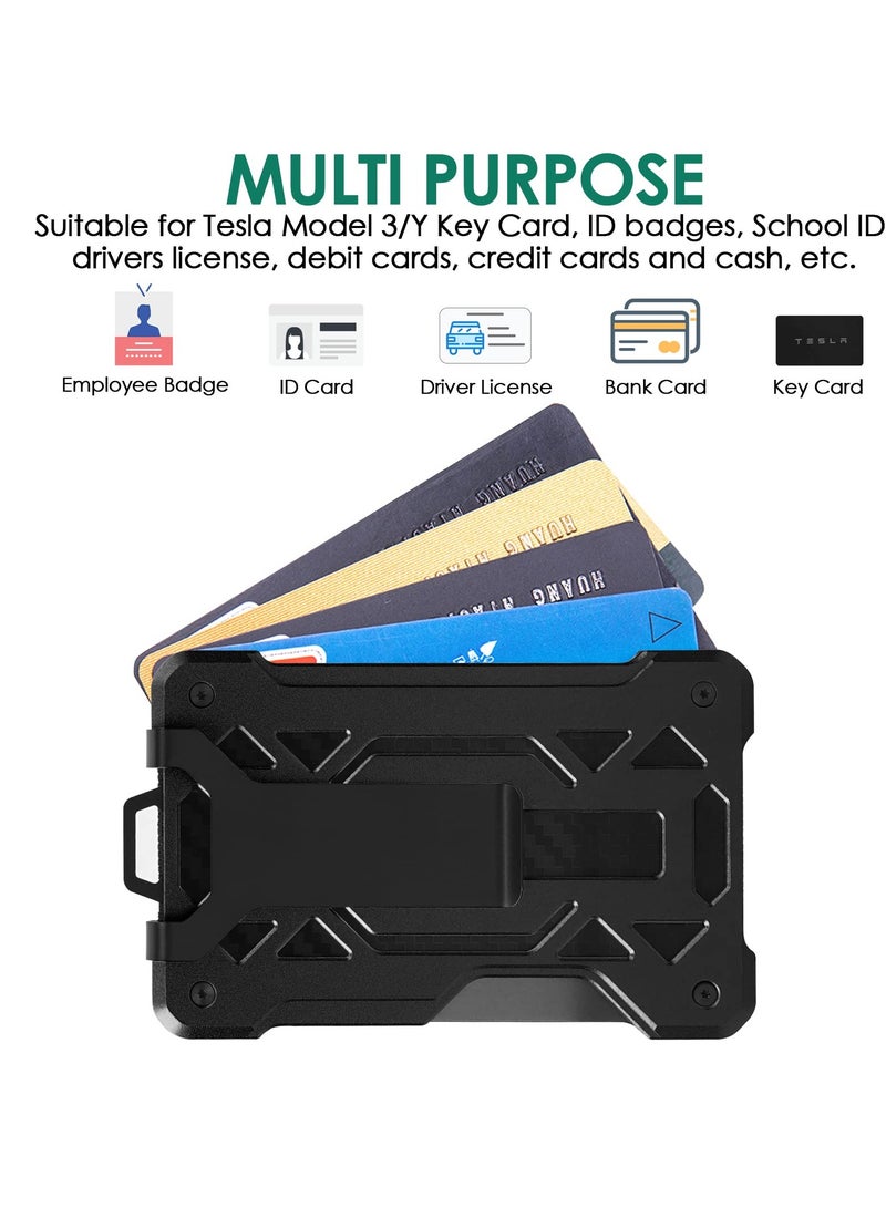 Key Card Holder for Tesla Model 3/Y - Large Capacity Metal Case, Aluminum Alloy Key Fob Cover with Carbon Fiber Pattern (Black) - ID Badge Holder Protection Upgrade Accessories. - Image 2