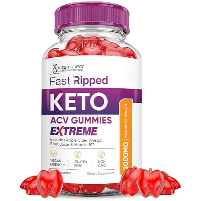 Justified Laboratories Fast Ripped Keto ACV Gummies Extreme 2000MG Fast Ripped Keto Gummies Apple Cider Vinegar Formulated with Pomegranate Beet Juice Powder B12 Vegan Non GMO 60 Gummys - Image 1