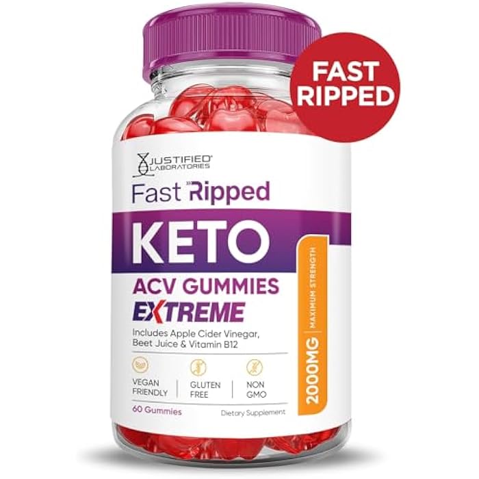 Justified Laboratories Fast Ripped Keto ACV Gummies Extreme 2000MG Fast Ripped Keto Gummies Apple Cider Vinegar Formulated with Pomegranate Beet Juice Powder B12 Vegan Non GMO 60 Gummys - Image 4