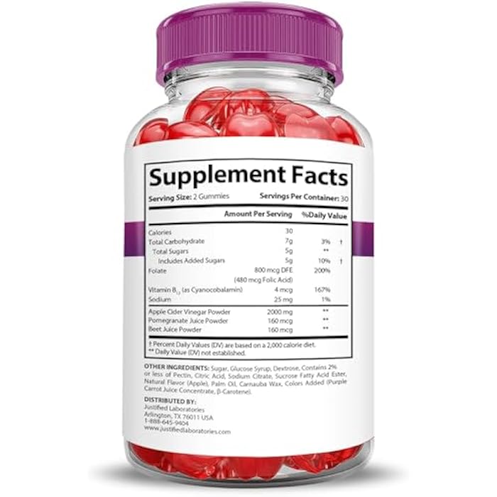 Justified Laboratories Fast Ripped Keto ACV Gummies Extreme 2000MG Fast Ripped Keto Gummies Apple Cider Vinegar Formulated with Pomegranate Beet Juice Powder B12 Vegan Non GMO 60 Gummys - Image 2