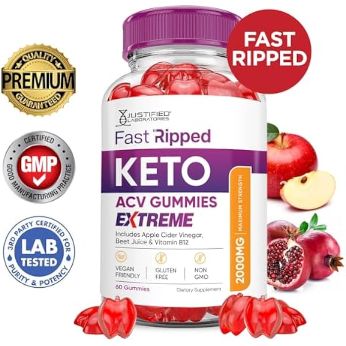 Justified Laboratories Fast Ripped Keto ACV Gummies Extreme 2000MG Fast Ripped Keto Gummies Apple Cider Vinegar Formulated with Pomegranate Beet Juice Powder B12 Vegan Non GMO 60 Gummys - Image 3