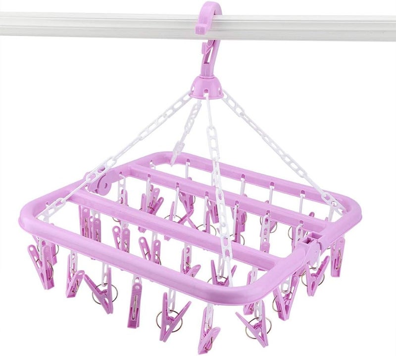 klarako Foldable Clip Hangers, 32 Clips Folding Clothes Hanger, Windproof Socks Underwear Drying Rack Laundry Clip and Drip Drying Hanger Sock Ddryer Hanger for Clothing Towels Diapers Underwear(1#) - Image 1