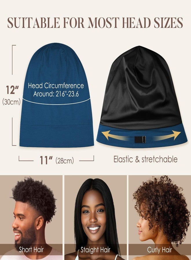 LULUSILK Mulberry Silk Lined Sleep Cap, No More Frizzy Tangled Hair, Stay On All Night Silk Hair Wrap for Sleeping with Adjustable Strap, Silk Bonnet for Women and Men, Bijou Blue, Pack of 1 - Image 5