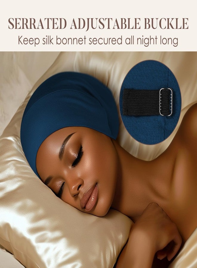 LULUSILK Mulberry Silk Lined Sleep Cap, No More Frizzy Tangled Hair, Stay On All Night Silk Hair Wrap for Sleeping with Adjustable Strap, Silk Bonnet for Women and Men, Bijou Blue, Pack of 1 - Image 4