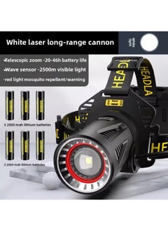 Generic Skyfire Strong Light Head Lamp Laser Super Bright Charging Head-mounted Long-range Night Fishing Special Induction Lighting Flashlight-Color: 20-46h Battery Life/wave Sensor/emergency Tail Light  - Image 1