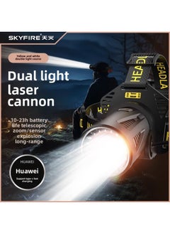 Generic Skyfire Strong Light Head Lamp Laser Super Bright Charging Head-mounted Long-range Night Fishing Special Induction Lighting Flashlight-Color: 20-46h Battery Life/wave Sensor/emergency Tail Light  - Image 2