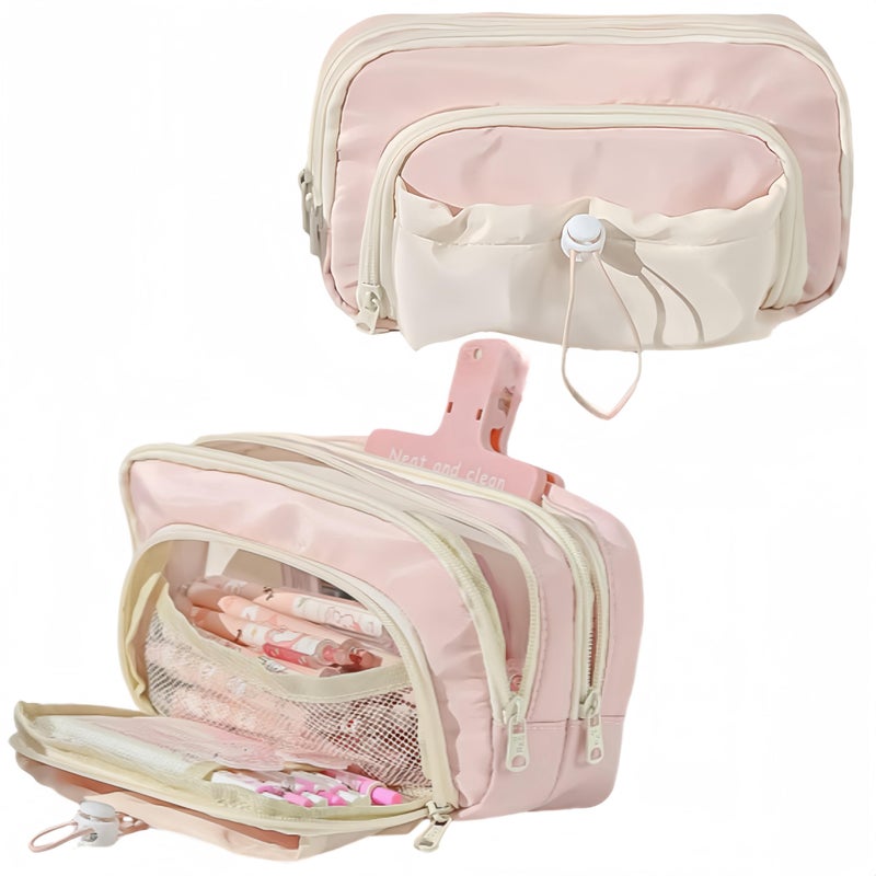 Vobomo Star Drawstring Pencil Case Big Capacity Pen Holder Large Opening Pencil Pouch Box Cute Aesthetic Pen Case (Strawberry Pink) - Image 1
