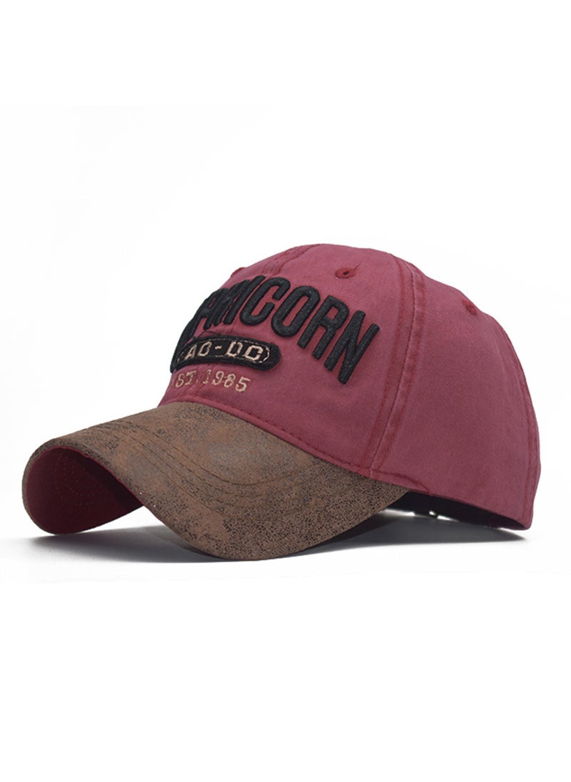 Generic Spring PU-Cotton Vintage Baseball Cap 3D Embroidery 4 Wine Red 