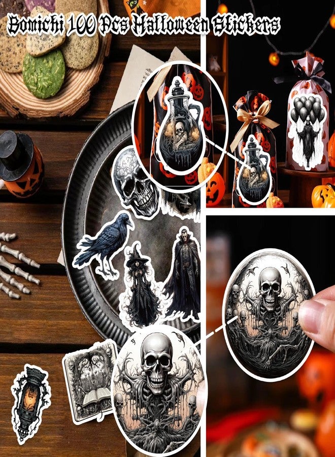 Bomichi 100 Pcs Goth Stickers for Kids, Retro Horriblr Skull Stickers for Scrapbook, Junk Journal, Collages, Decoration, Waterproof Vinyl Stickers for Laptop, Window, Water Bottles - Image 3