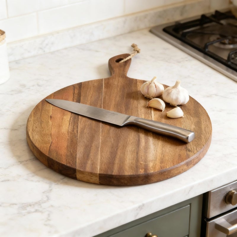 LiebeOlivee Acacia Wood Cutting Board for Kitchen with Rope on Handle, 16x12 Inch Round Wooden Cutting Boards for Kitchen/Charcuterie Board/Serving Board/Cheese, Bread, Vegetable & Fruits Serving/Pizza Board - Image 3