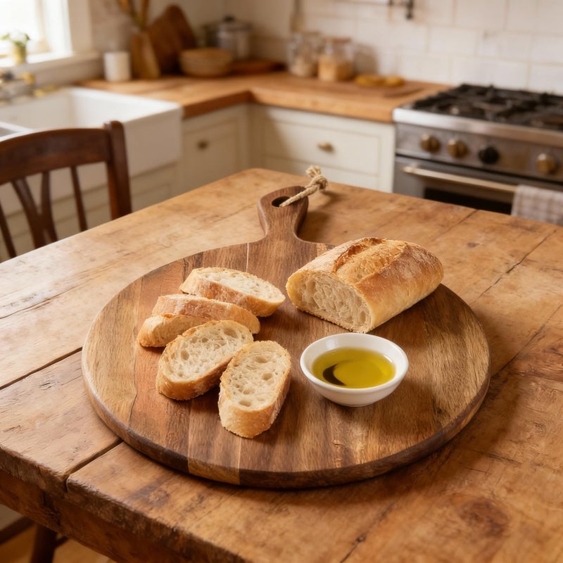 LiebeOlivee Acacia Wood Cutting Board for Kitchen with Rope on Handle, 16x12 Inch Round Wooden Cutting Boards for Kitchen/Charcuterie Board/Serving Board/Cheese, Bread, Vegetable & Fruits Serving/Pizza Board - Image 4